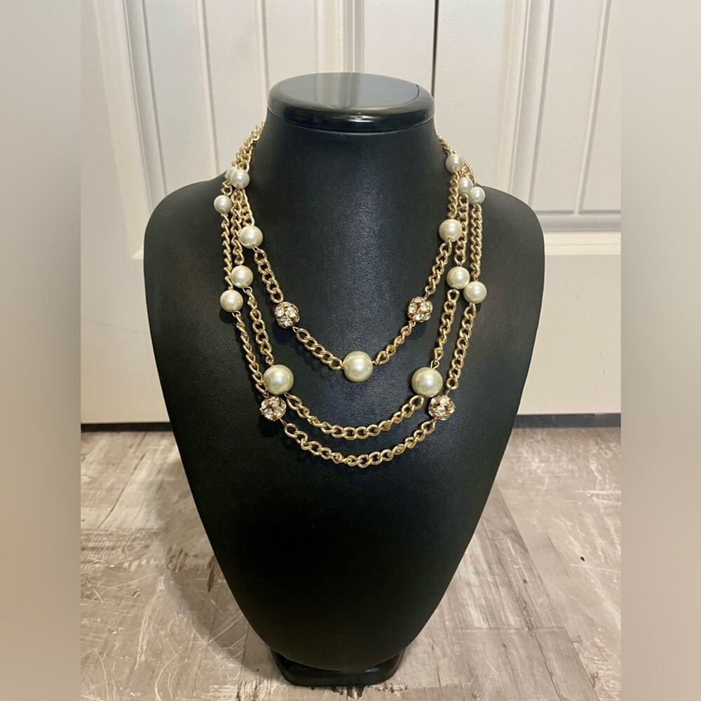 Set of 4 faux pearl necklaces, multistrand, gold tone
